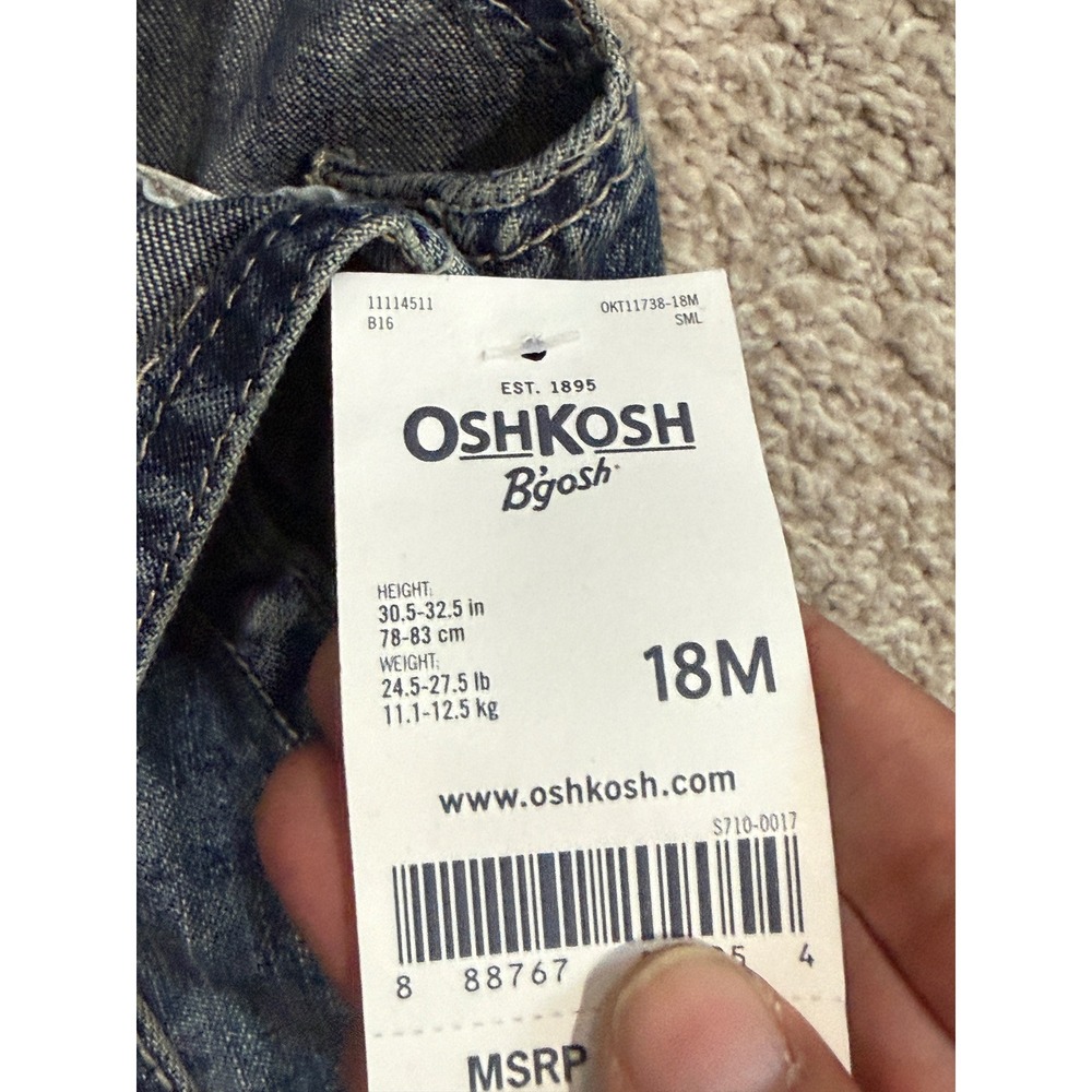 OshKosh Bgosh Baby Boys Medium Wash Denim Carpenter Overalls 18M NWT OKT11738‎ - Picture 3 of 4